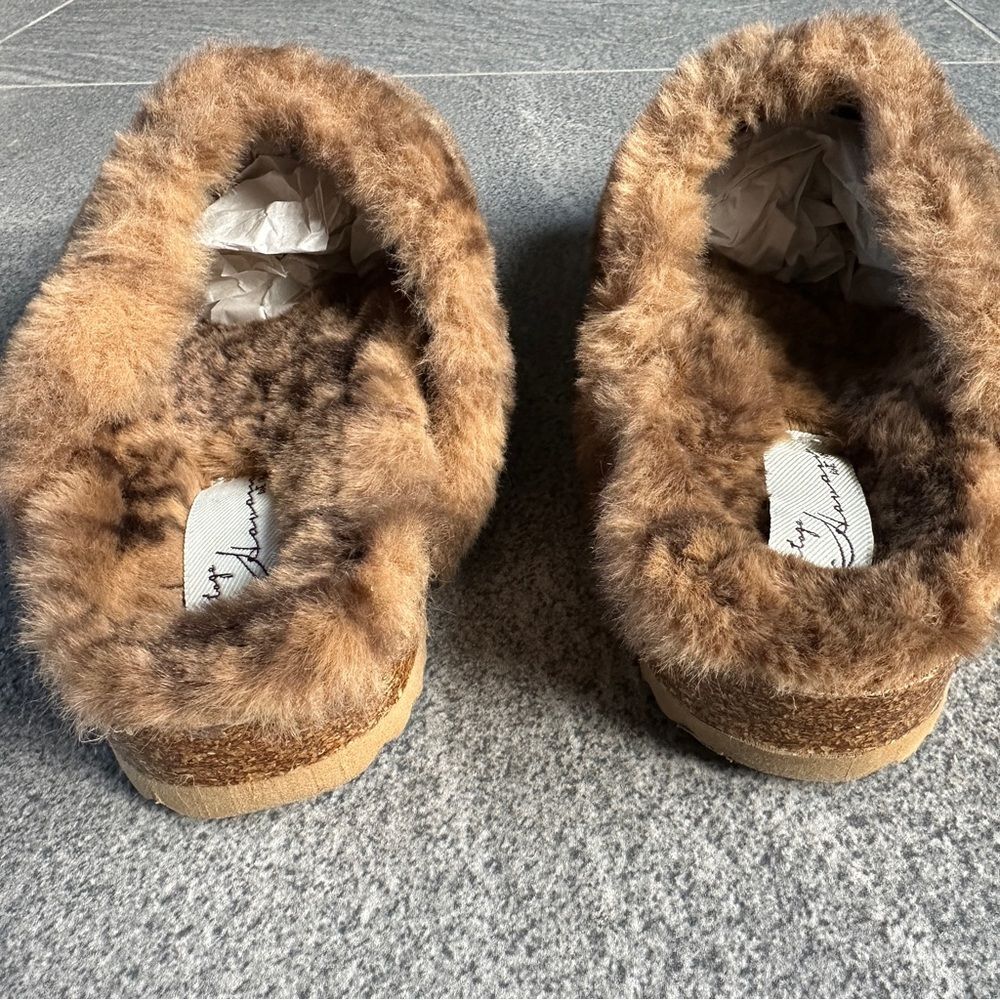 NWB Vintage Havana "Easy" Faux Fur Slipper in Brown Snake Women's 7 Cork Slides - Picture 5 of 12